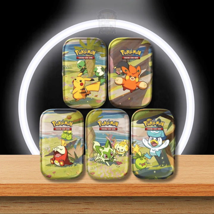 Deutsches Pokémon Paldeas Freunde Mini Tin Display mit 10 Mini Tins