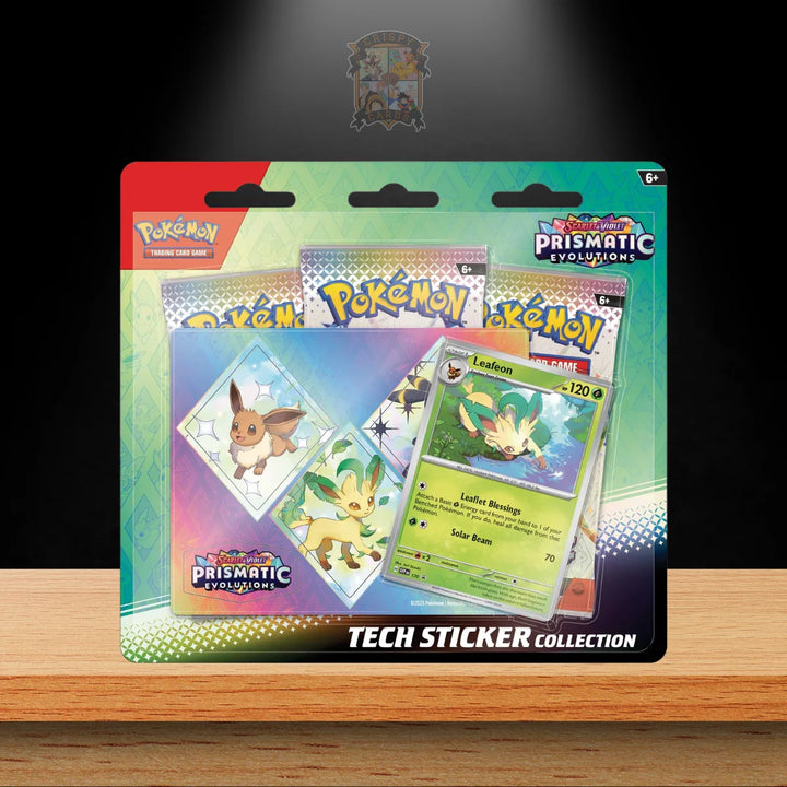 Pokemon Prismatic Evolutions Tech Sticker Collection Display