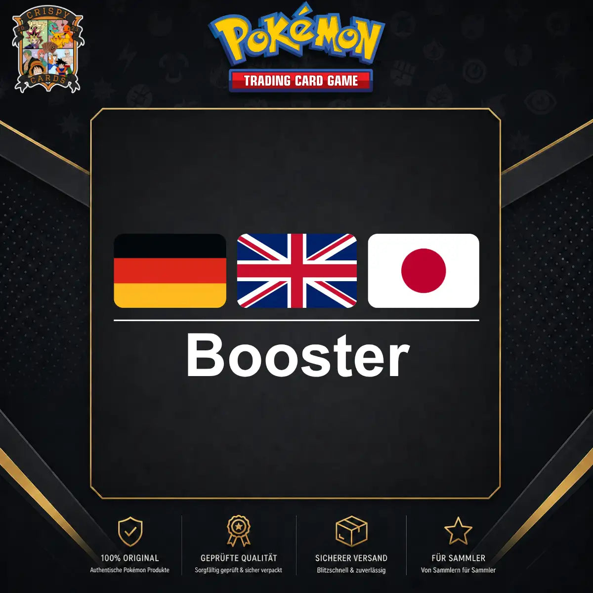 Pokémon Booster in Deutsch, Englisch, Japanisch und Chinesisch