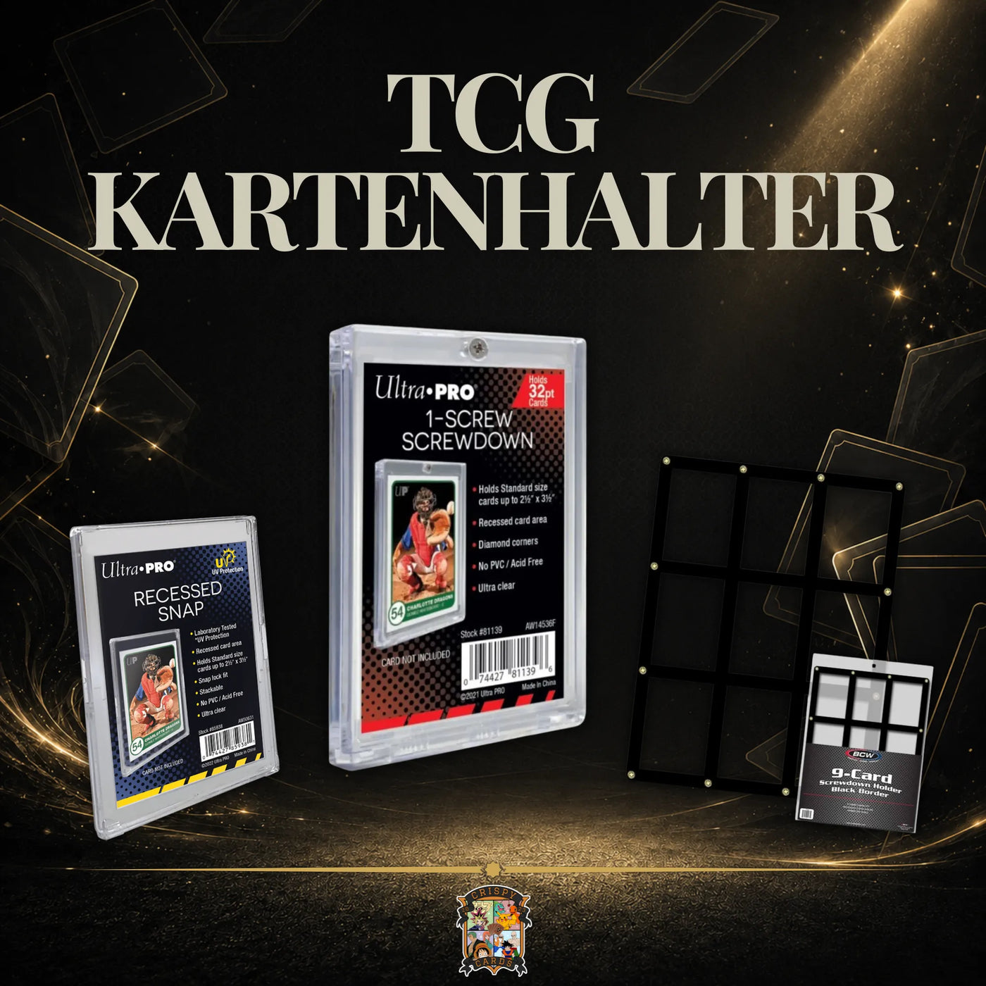Kartenhalter für Sammelkarten in verschiedenen festen Schutzformaten