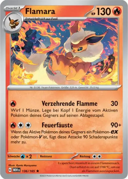 Flamara 136/165 – Pokémon 151 Karte