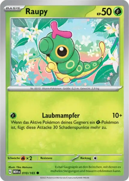 Raupy 010/165 – Pokémon 151 Karte
