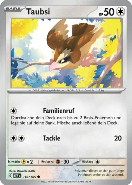 Taubsi 016/165 – Pokémon 151 Karte