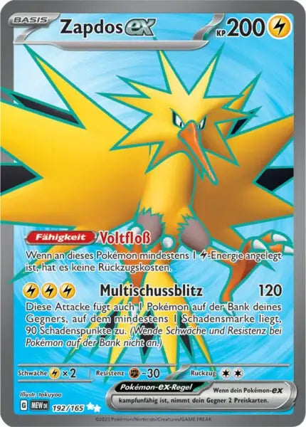 Zapdos ex 192/165 – Pokémon 151 Karte