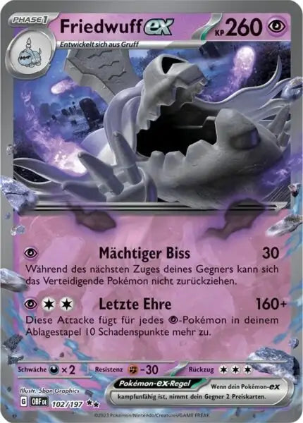 Friedwuff ex 102/197 – Pokémon Obsidianflammen Karte