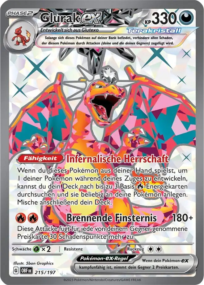 Glurak ex 215/197 – Pokémon Obsidianflammen Karte