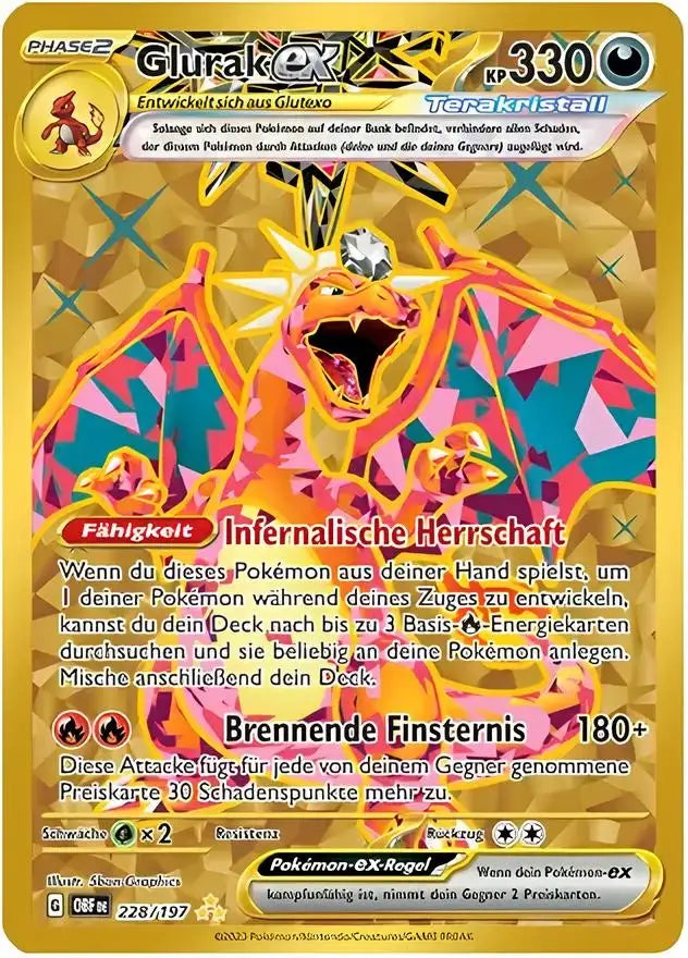 Glurak ex Gold 228/197 – Pokémon Obsidianflammen Karte