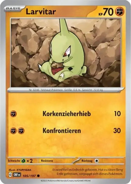 Larvitar 105/197 – Pokémon Obsidianflammen Karte