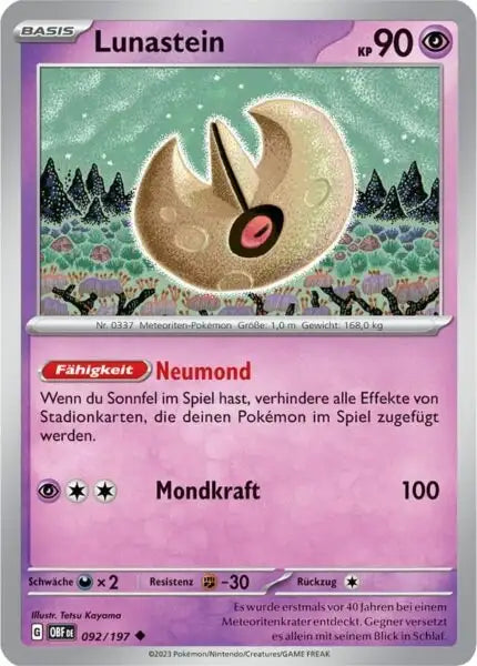 Lunastein 092/197 – Pokémon Obsidianflammen Karte