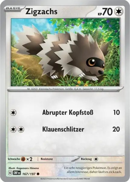 Zigzachs 167/197 – Pokémon Obsidianflammen Karte