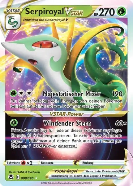 Serpiroyal VSTAR 008/195 – Pokémon Silberne Sturmwinde Karte