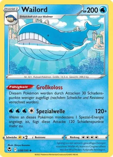 Wailord 038/195 – Pokémon Silberne Sturmwinde Karte