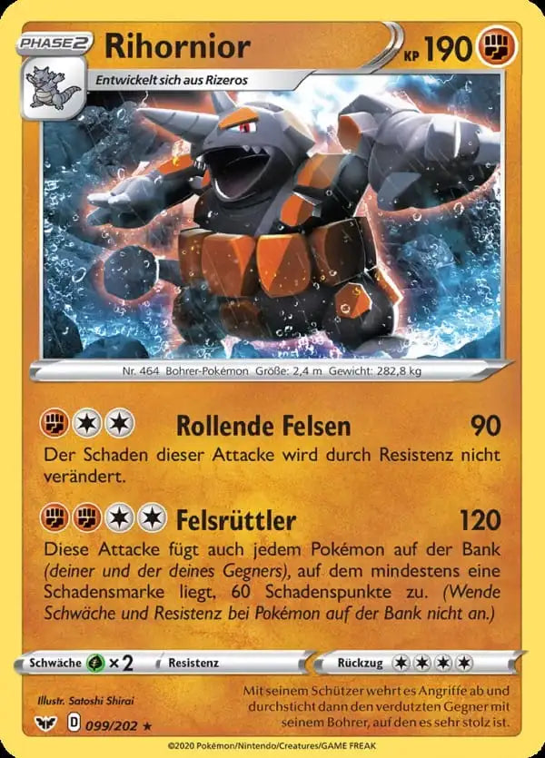rihornior 099/202 – Pokémon Schwert & Schild Karte