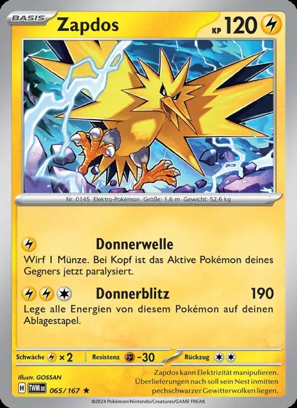 Zapdos 065/167 – Pokémon Maskerade im Zwielicht Karte