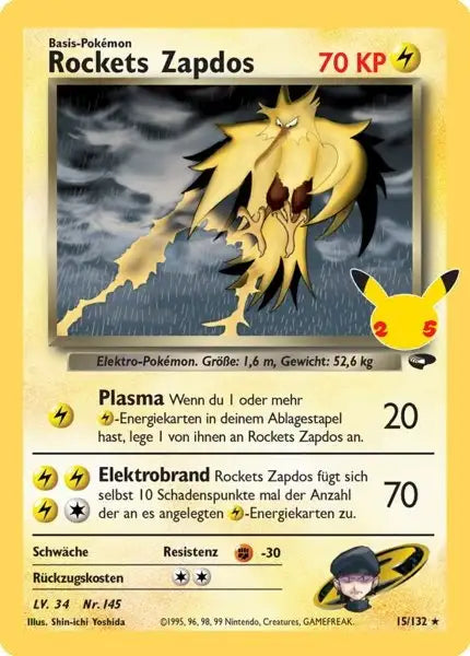 Rockets Zapdos 15/132 – Pokémon Celebraitions Karte