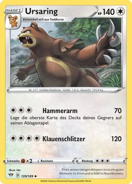 ursaring 139/189 – Pokémon Flammende Finsternis Karte
