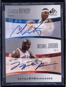 004-05 Upper Deck SP Game Used Extra Significance #AJ Michael Jordan:Carmelo Anthony Dual-Signed Card